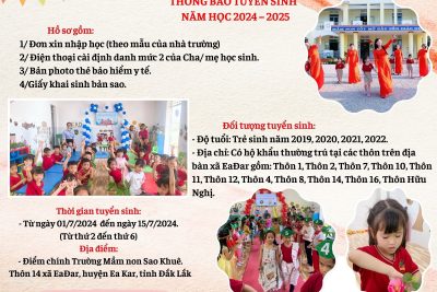 Thông báo tuyển sinh năm học 2024 – 2025 của trường Mầm non Sao Khuê